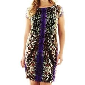 R&K Purple Green Snakeskin Animal Print Multicolor Cap Sleeve Shift Dress Sz 3X